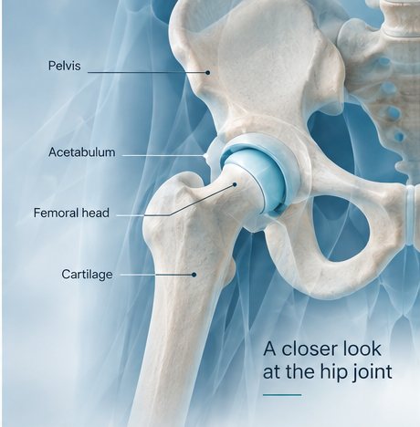 Close-up of the hip joint