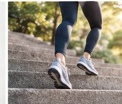 A person climbing outdoor stairs